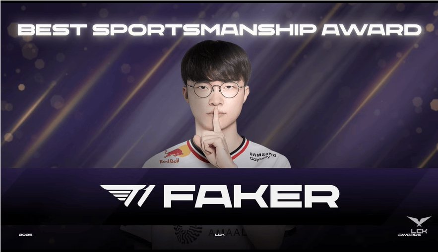T1.Faker获2025LCK最佳体育精神奖