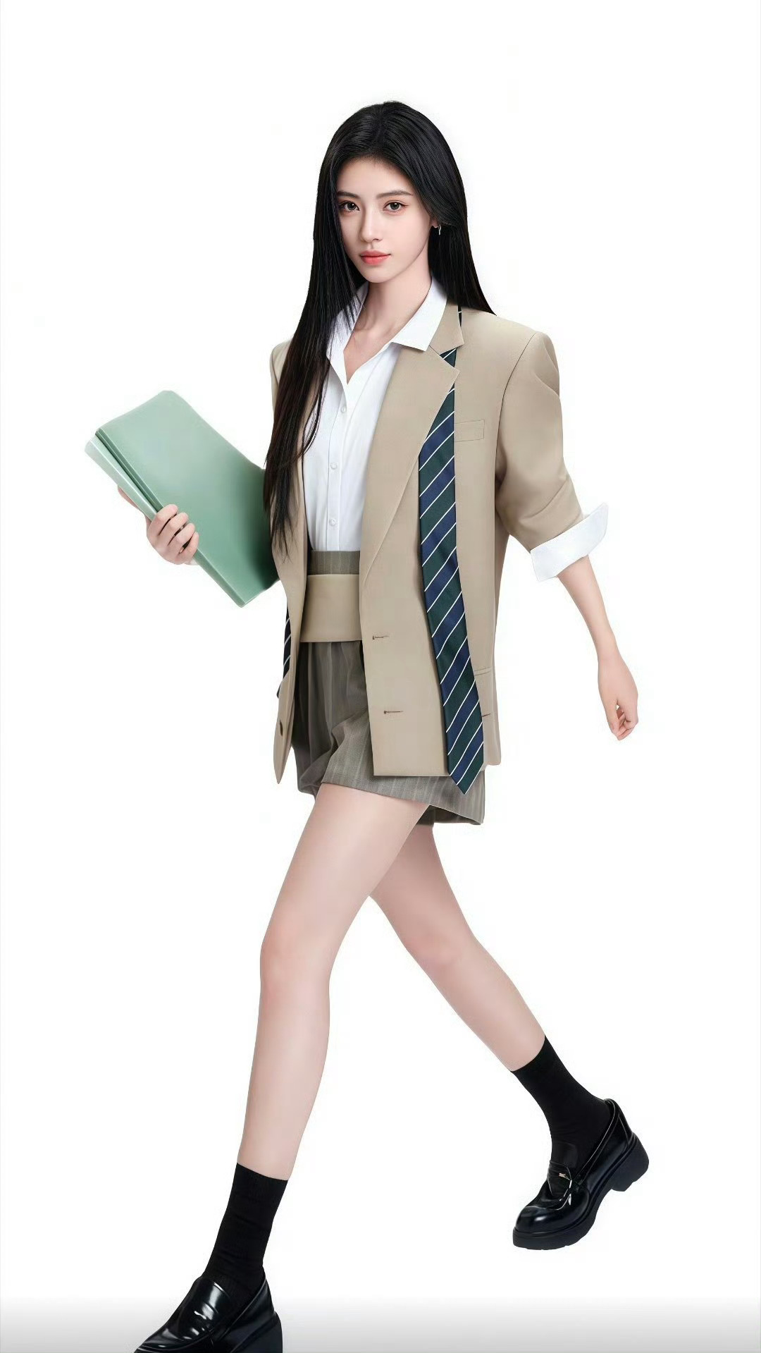 鞠婧祎西装短裤造型气场全开，甜妹变身飒爽OL