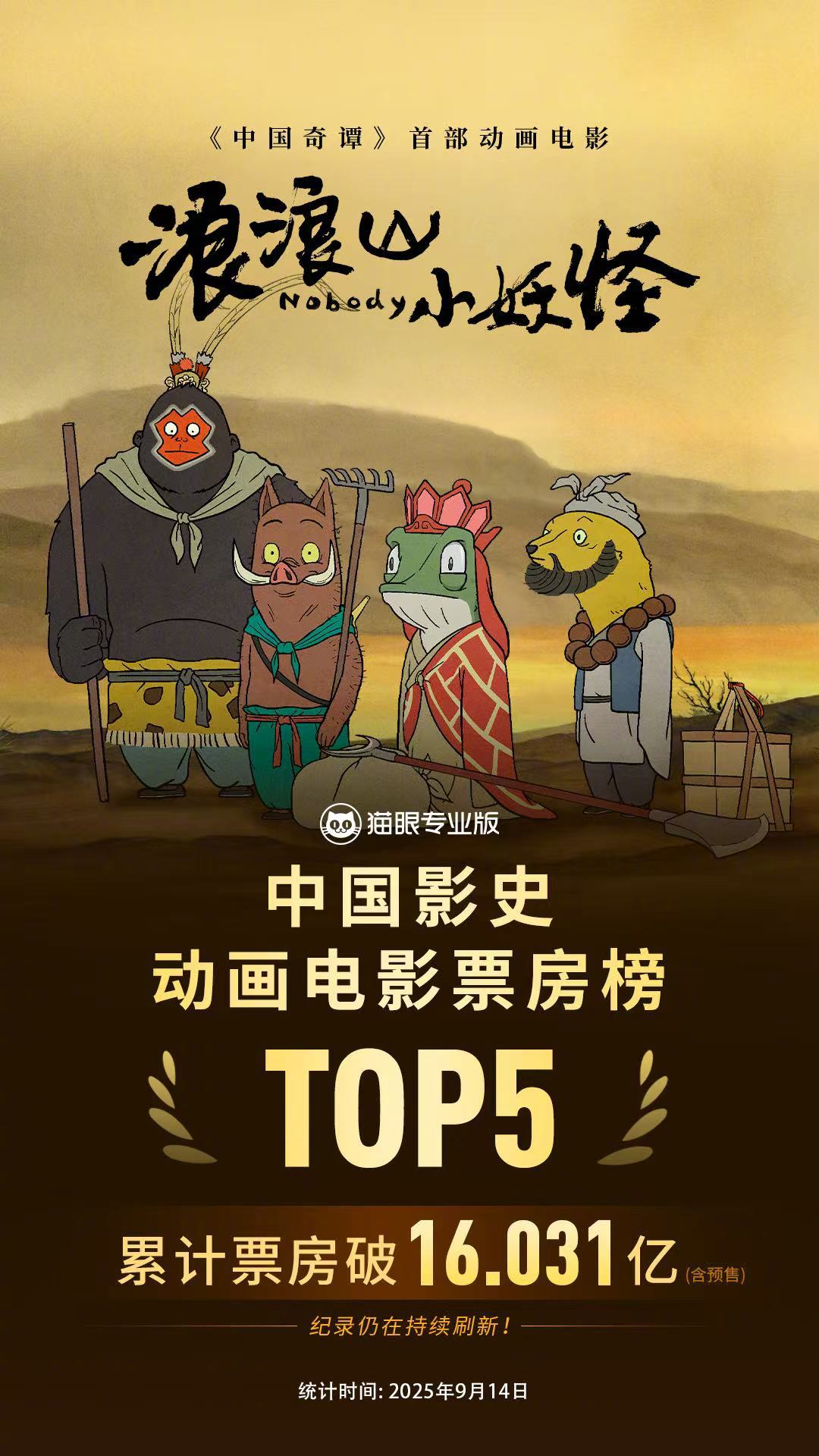 浪浪山小妖怪票房破16亿超姜子牙进影史前五