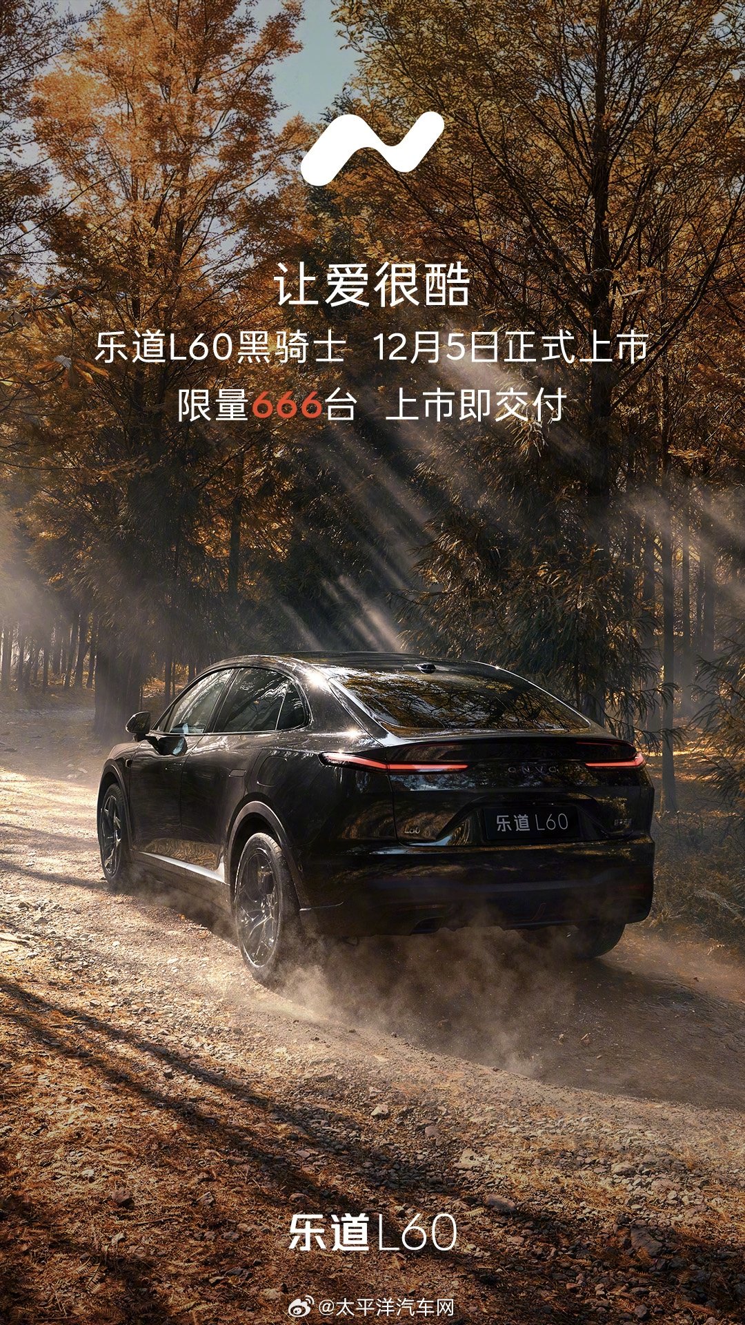 乐道L60黑骑士特别版今日亮相，限量666台12月5日交付