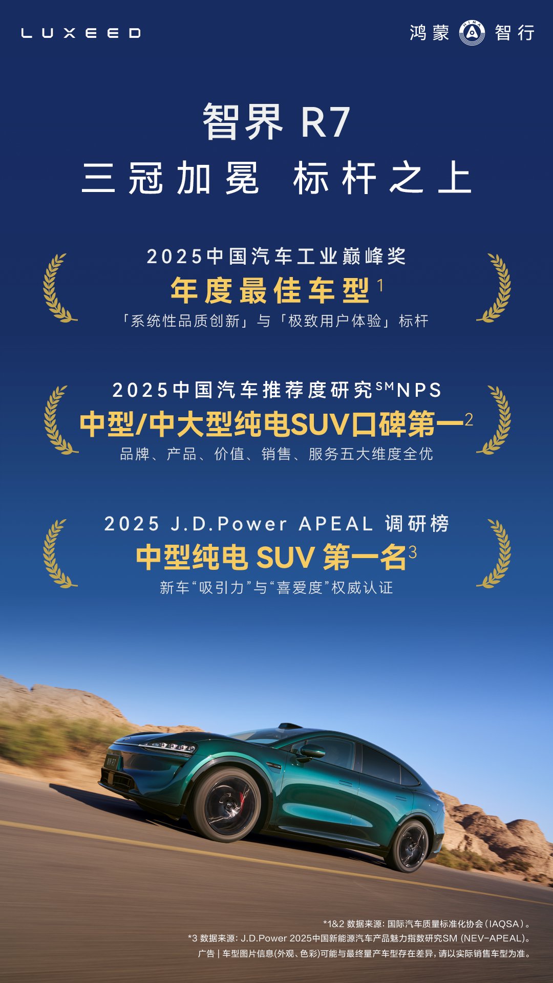 智界R7获智能底盘标杆认证，连续三月交付破万