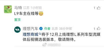 理想L系列流媒体后视镜12月上市，车主关注选装价格