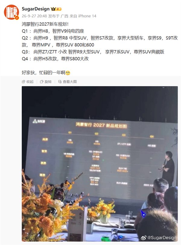 鸿蒙智行2027年规划曝光，全年将推超17款新车