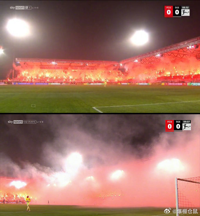 柏林联球迷燃放焰火致比赛暂停