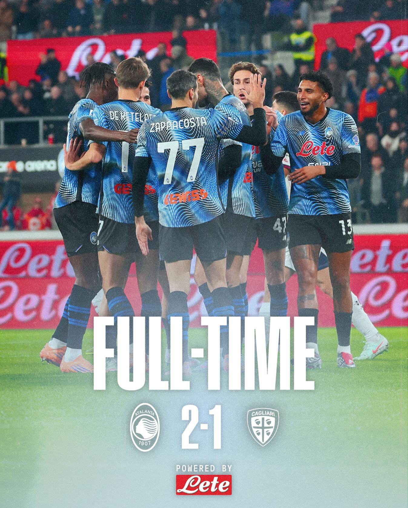 亚特兰大2：1胜卡利亚里，德凯特拉雷首发打满全场