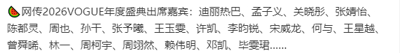 网传VOGUE盛典出席嘉宾阵容曝光