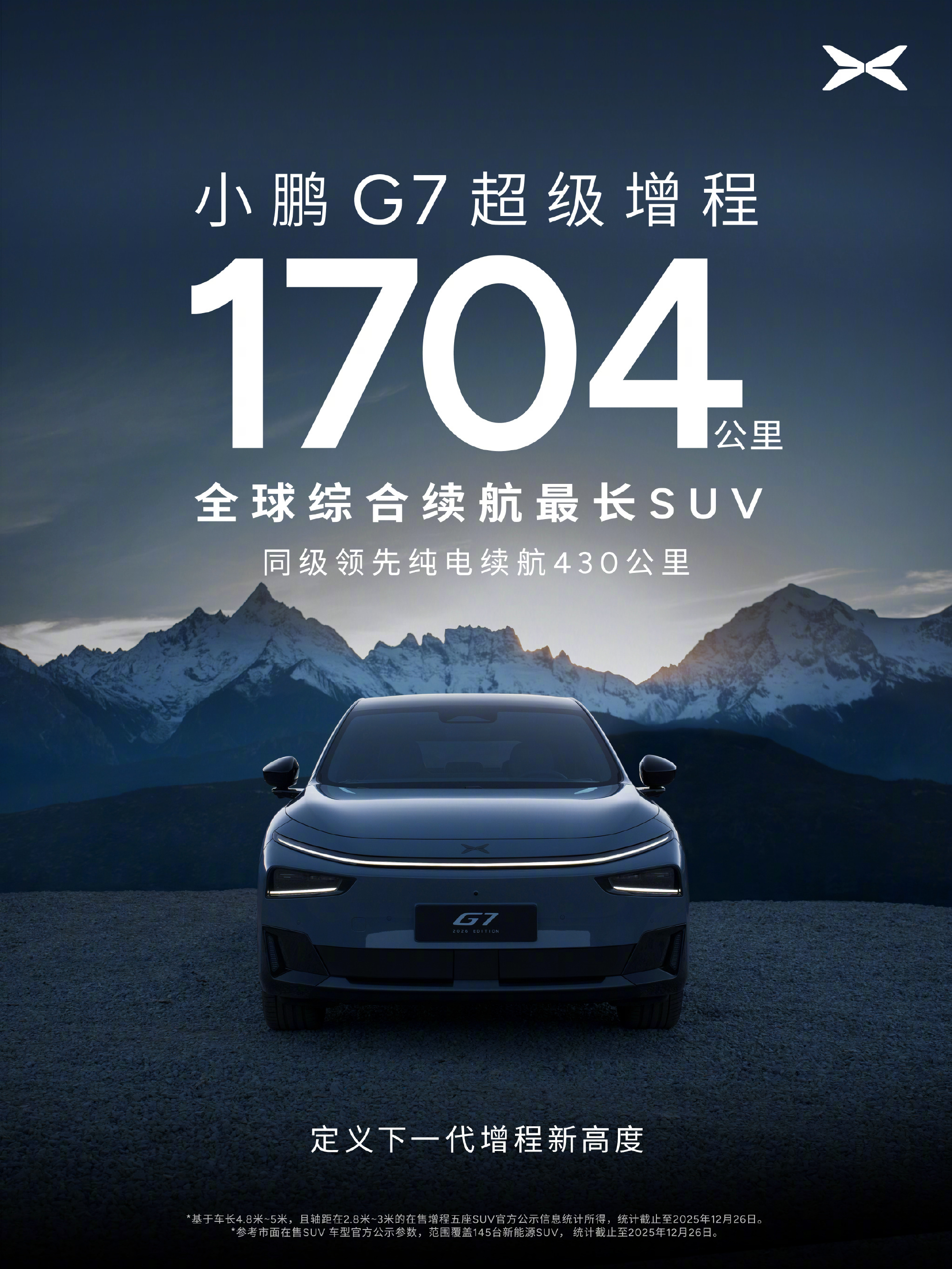 小鹏G7续航达1704公里，12分钟补能314公里