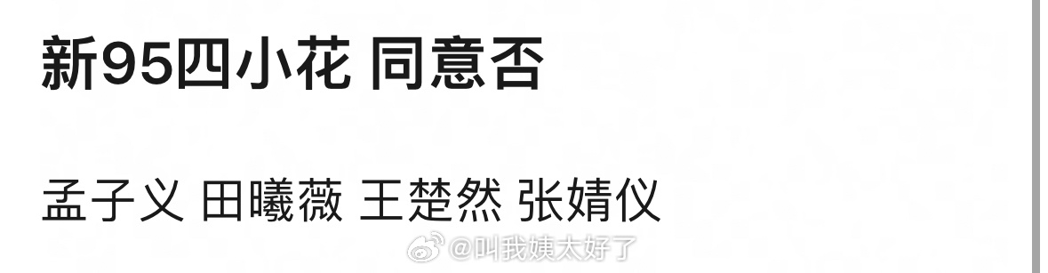 网友票选新95四小花孟子义田曦薇王楚然张婧仪入围