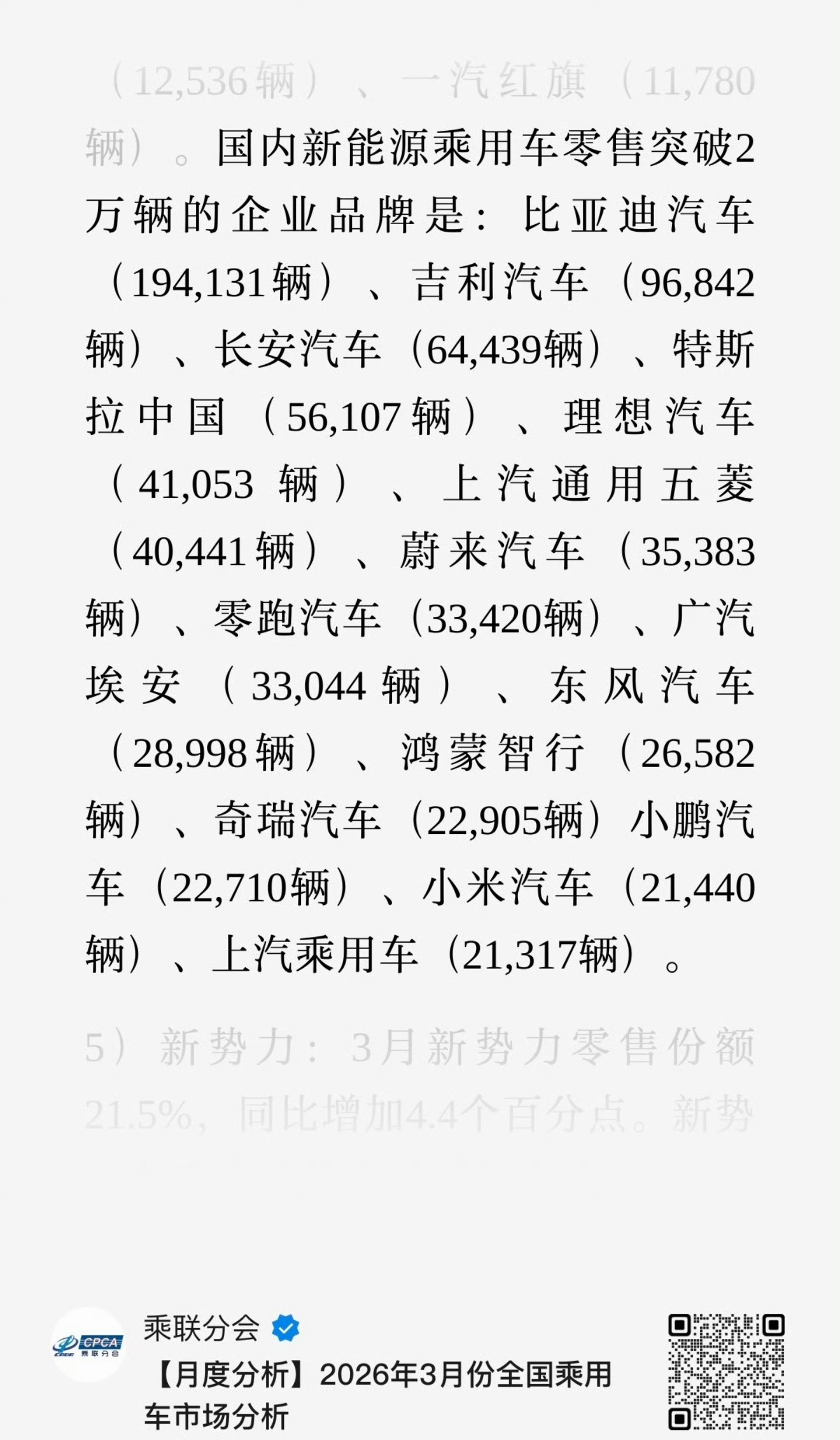 3月新能源车销量出炉，比亚迪19万辆领跑