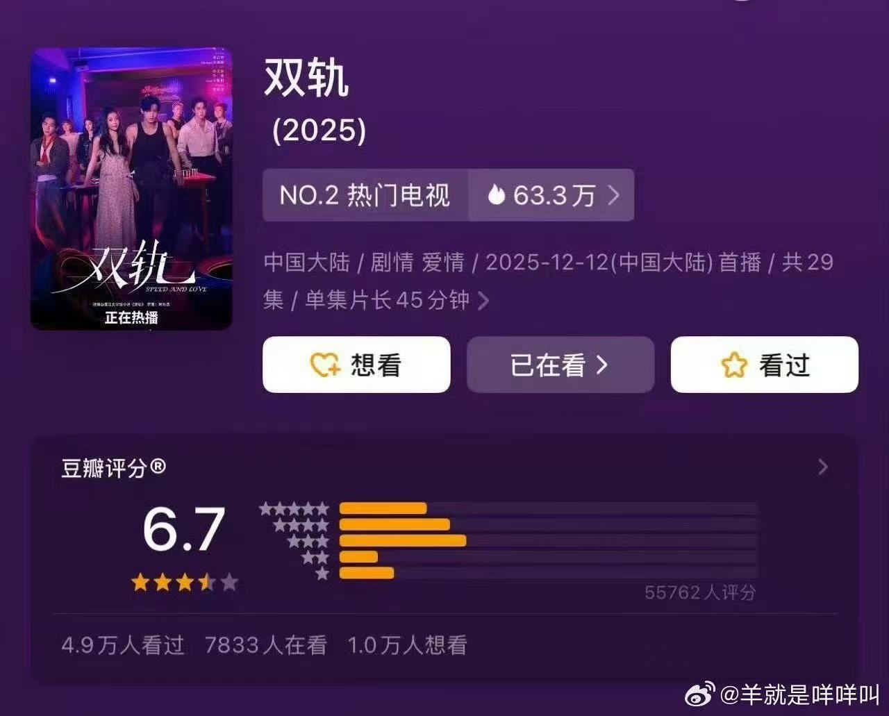 虞书欣何与新剧双轨豆瓣开分6.7