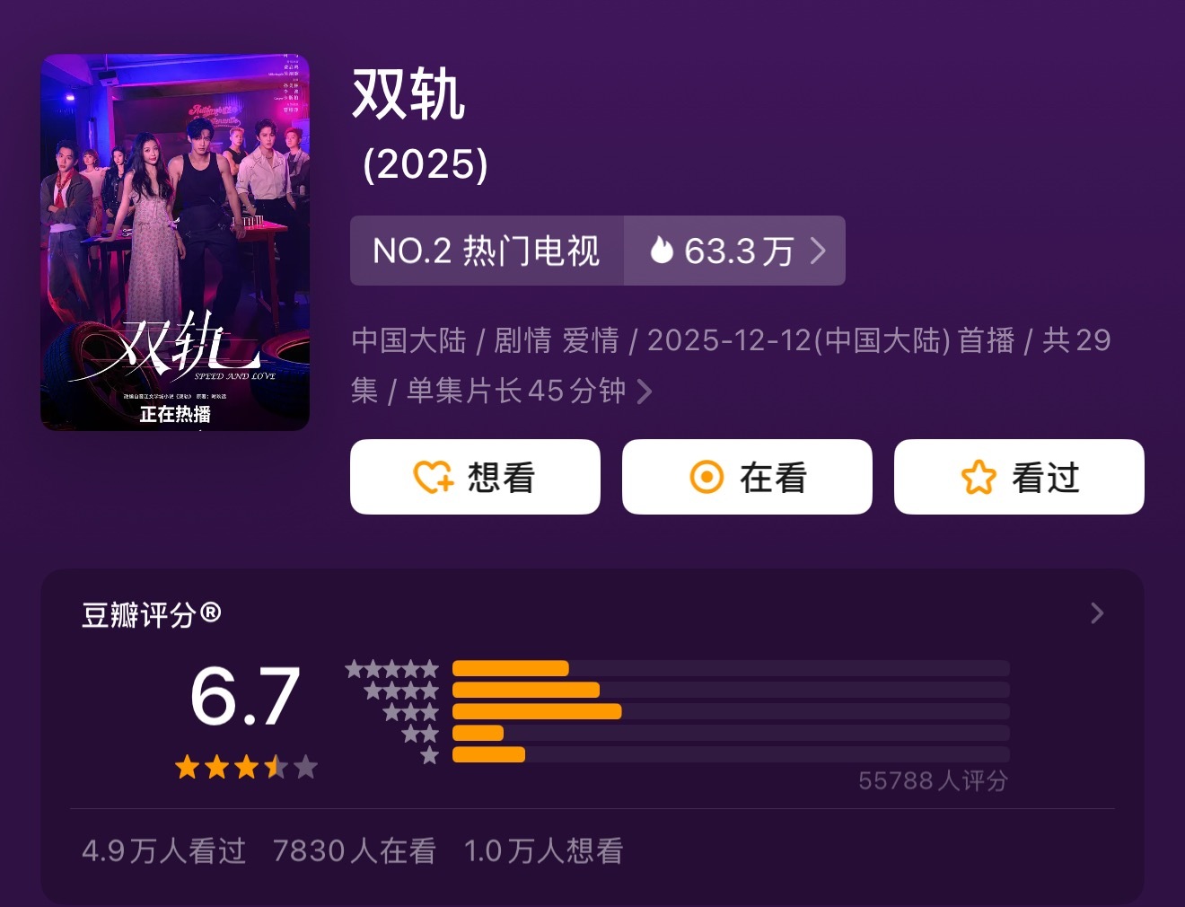 虞书欣何与新剧《双轨》豆瓣开分6.7