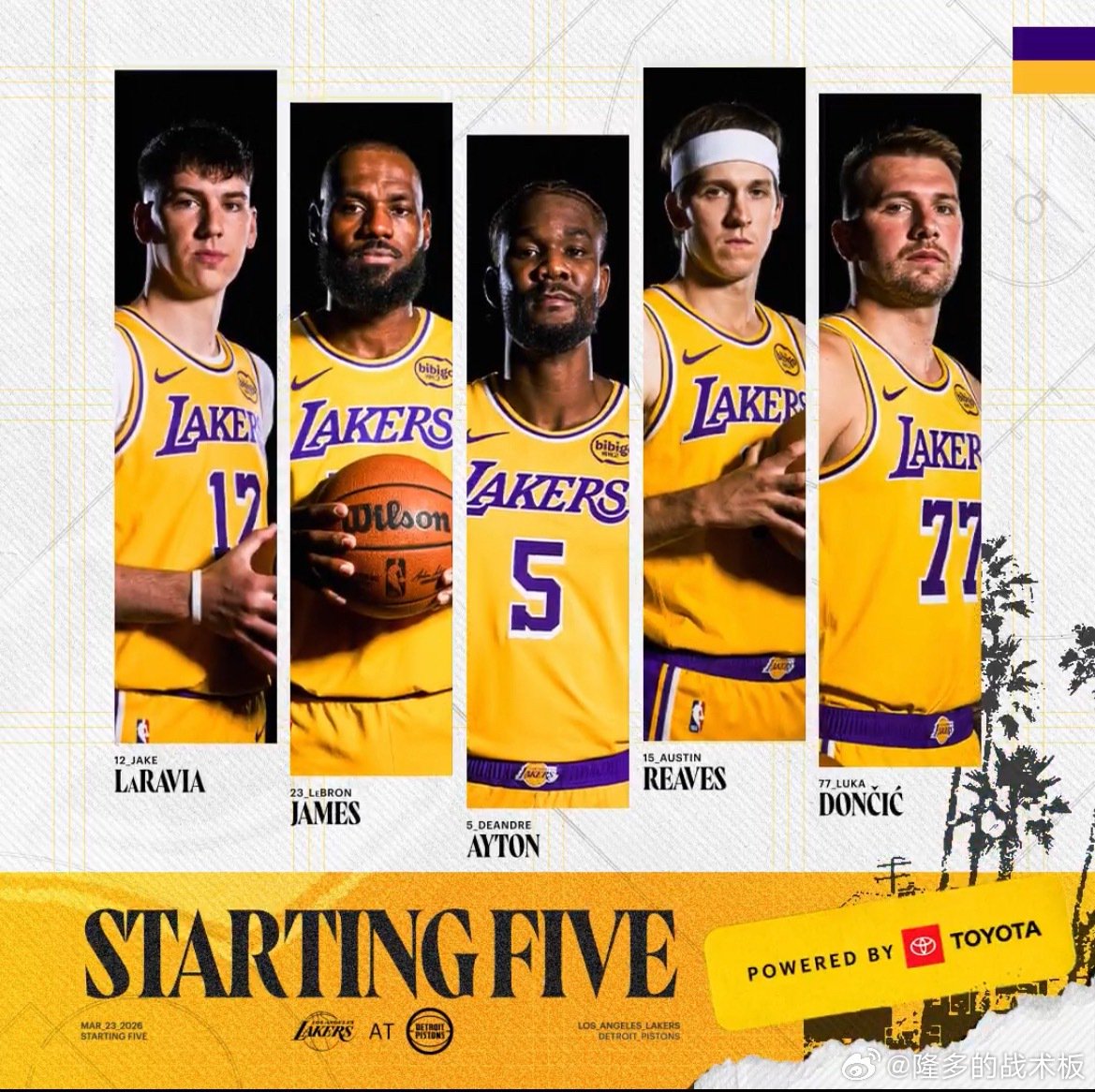 湖人战活塞首发名单公布，詹姆斯东契奇领衔