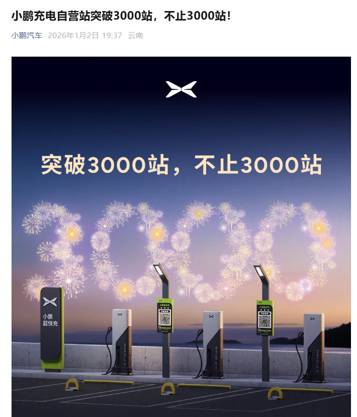 小鹏自营充电站突破3150座超充站达2650座