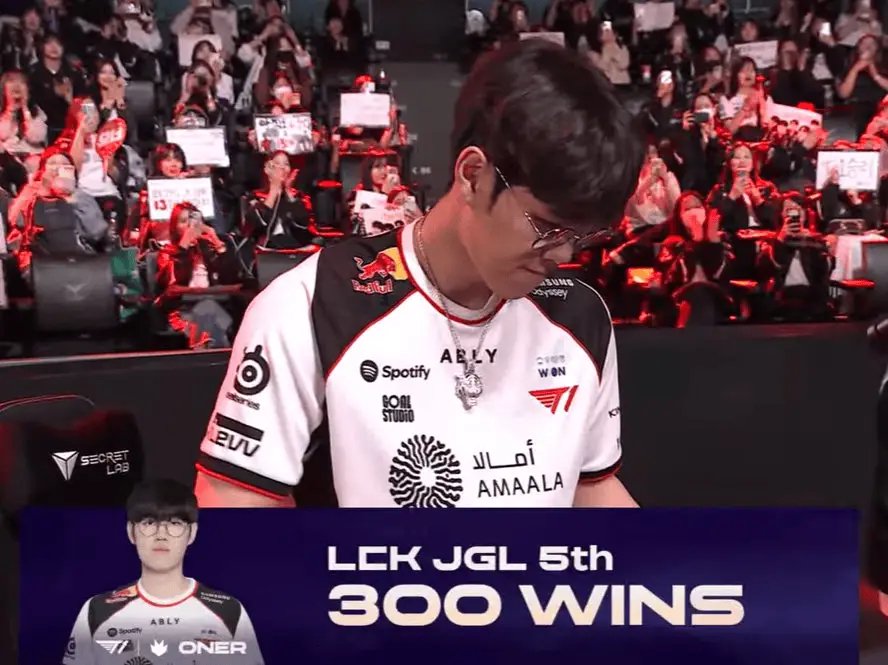 T1打野Oner达成LCK生涯300胜里程碑
