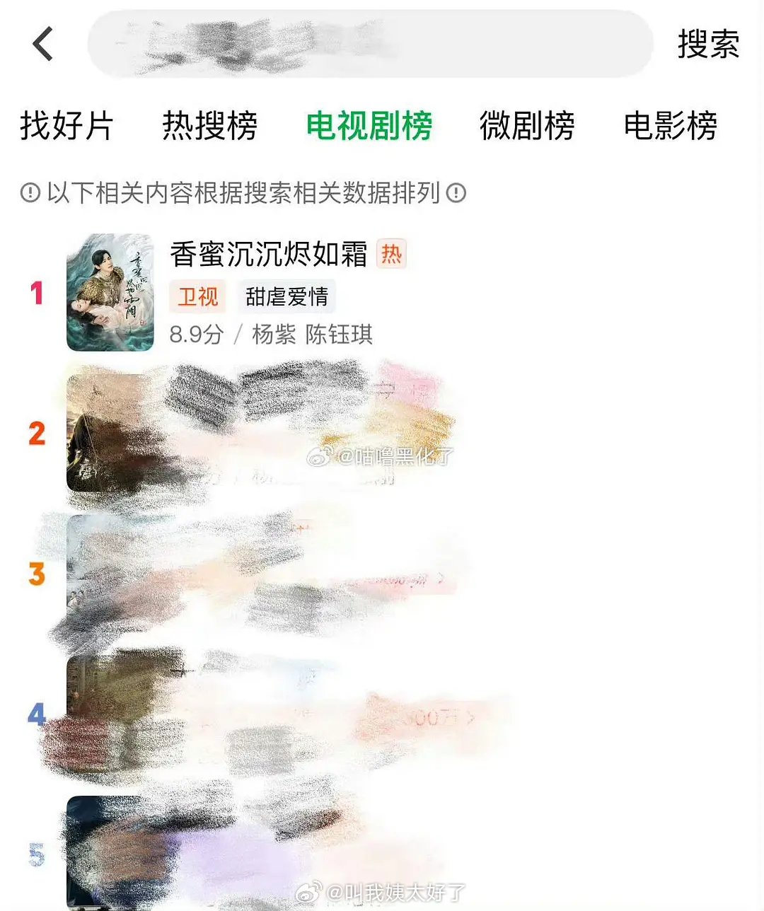 杨紫《香蜜》登顶站内剧集热搜双榜