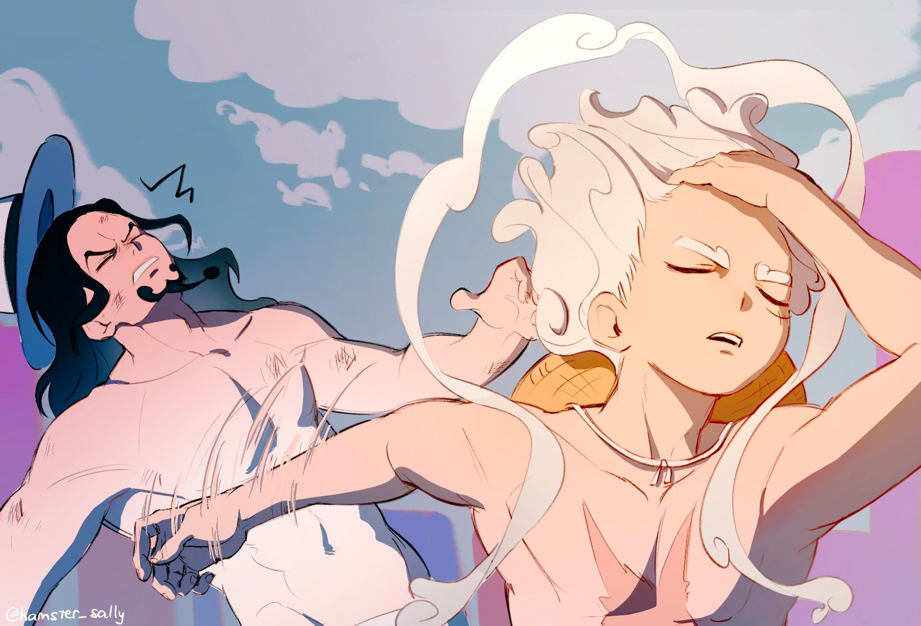 画师PS创作路飞与路奇同框画作