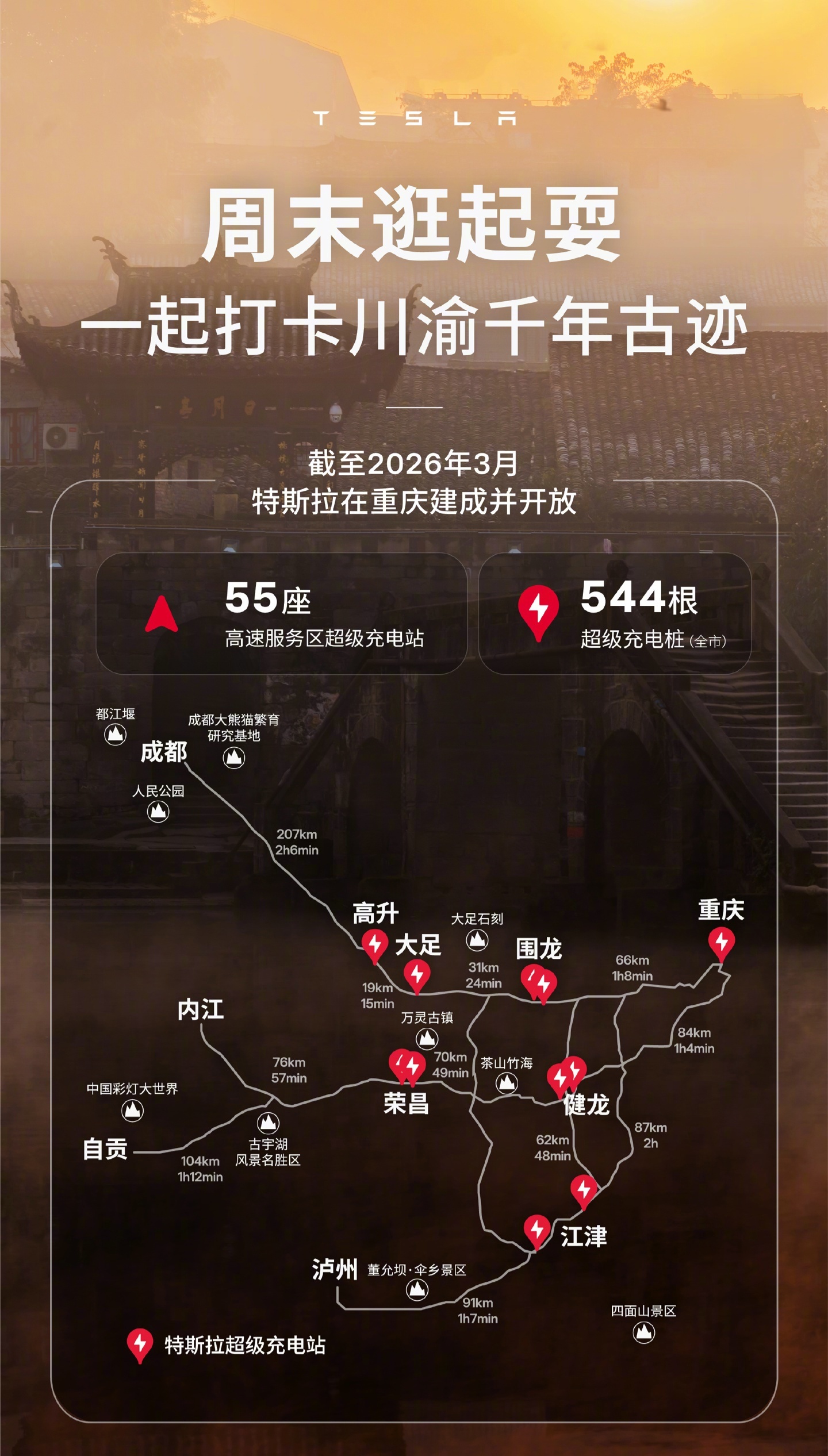 特斯拉55座超充站落地重庆高速，全面开放非特斯拉车辆