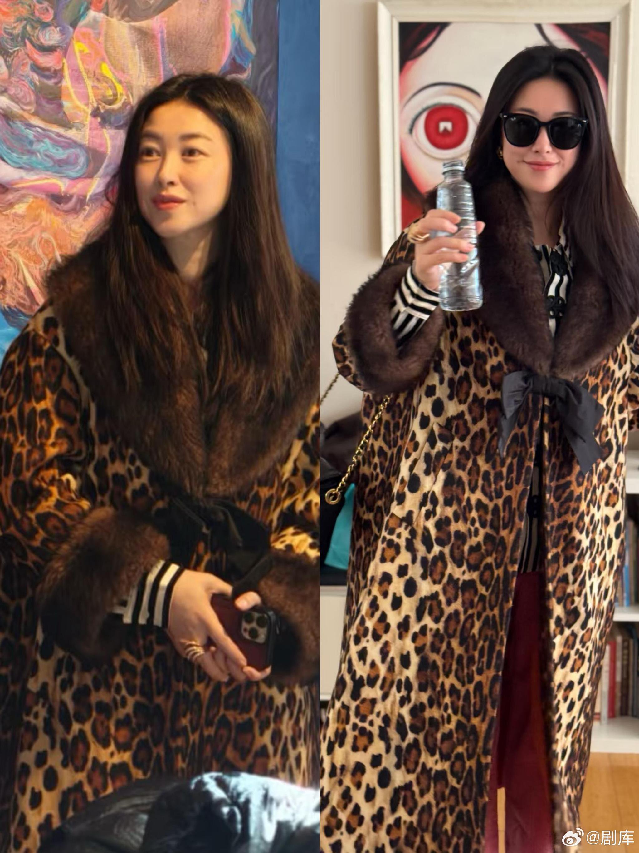 宋祖儿朱珠同款豹纹大衣撞衫