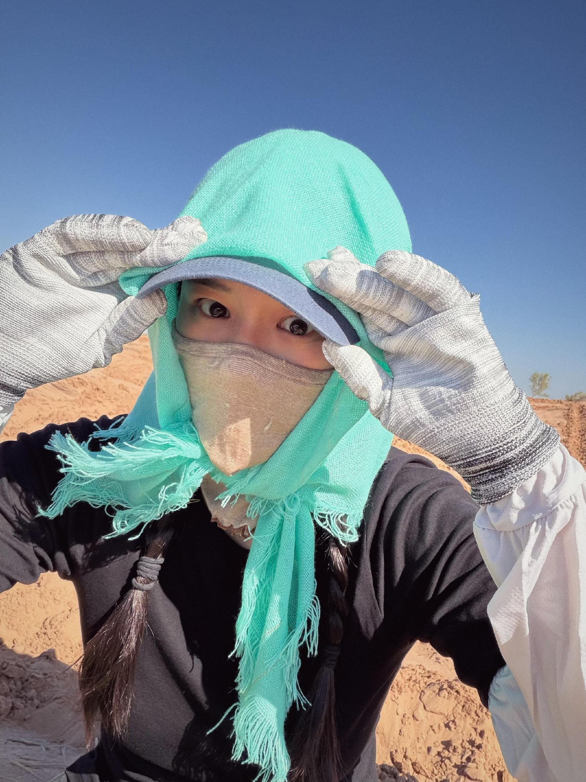 马思纯民勤种梭梭树，期待小树长大