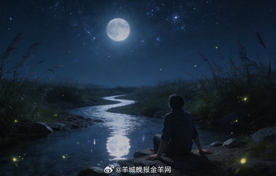 晚安超话：夜溪映星月，萤火伴芦苇