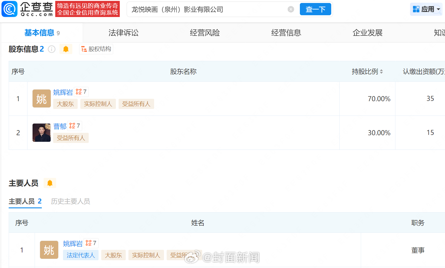 姚晨父亲与前夫合资成立影业公司