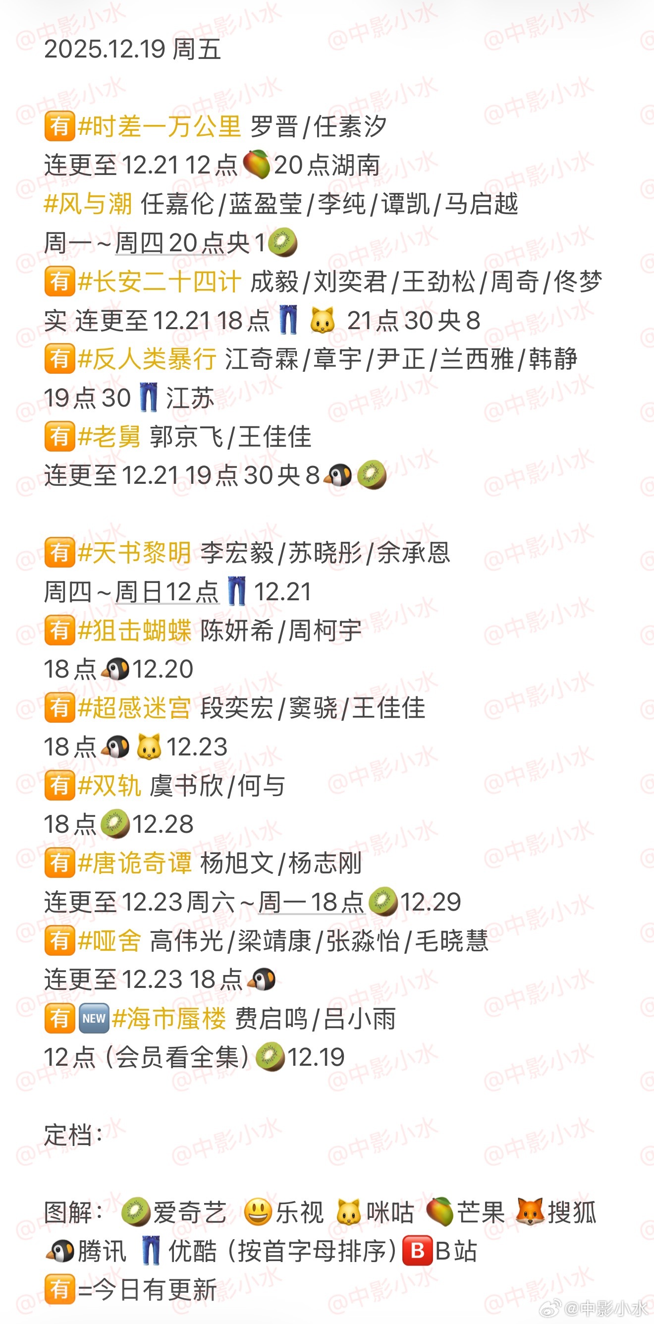 12月19日多部新剧综艺上线，罗晋任素汐成毅刘奕君领衔