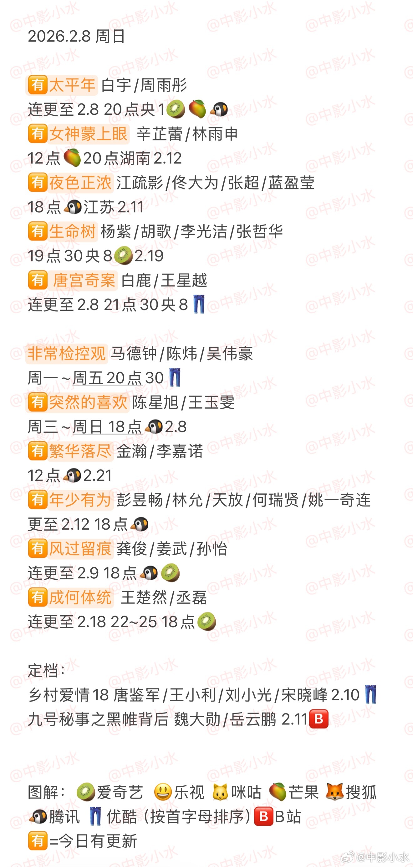 2月8日多部新剧开播，白宇周雨彤杨紫胡歌等主演