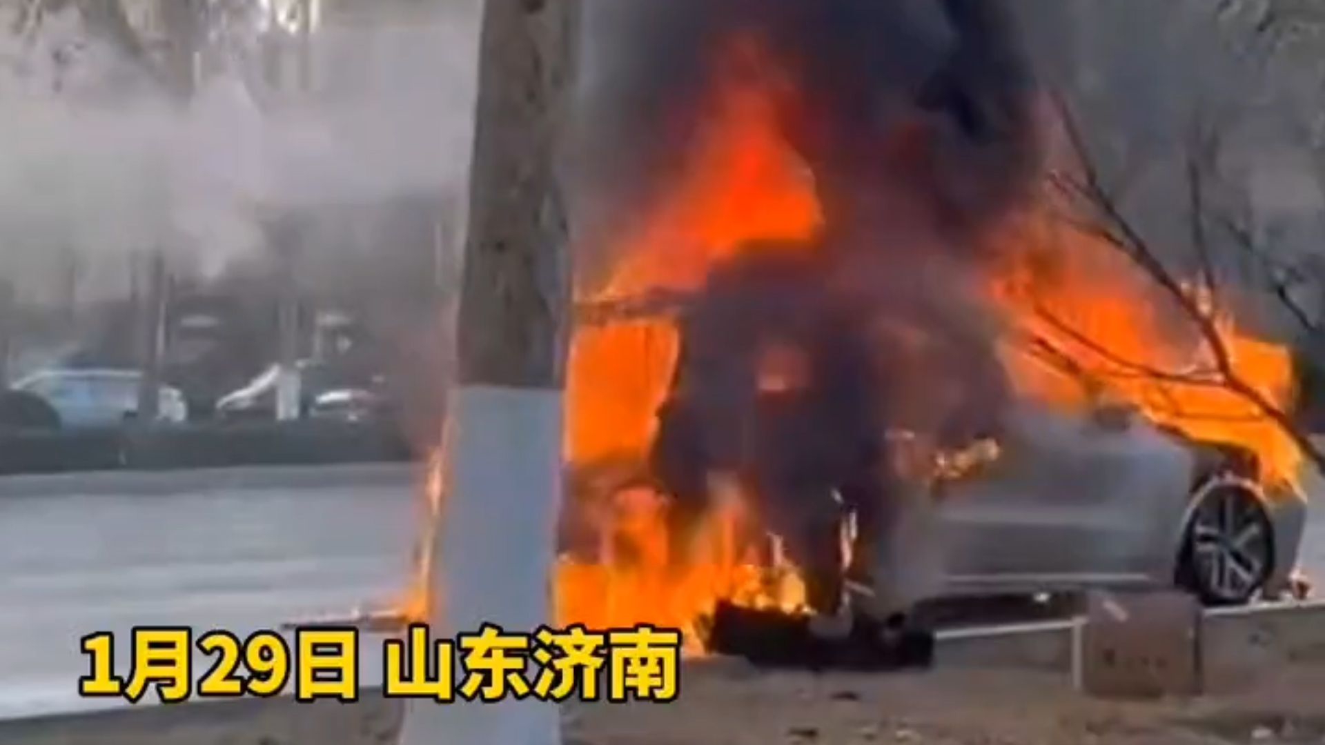 理想L9街头起火烧成铁架子！