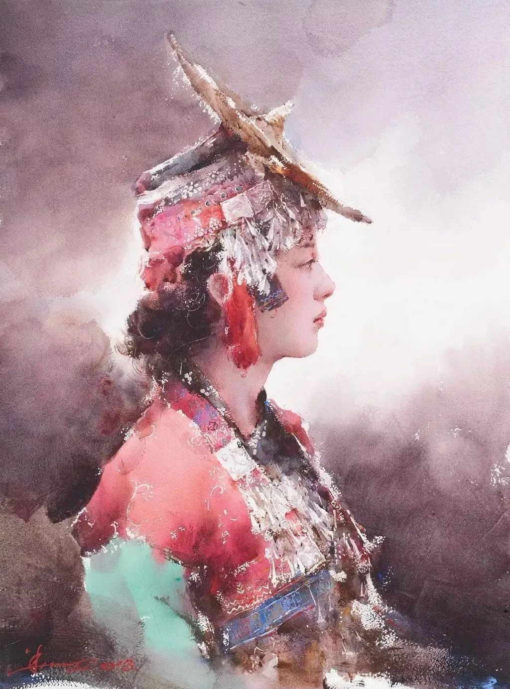 絵画 作者不詳 サイン有 パステル+水彩? 美人画 逸品 K52-