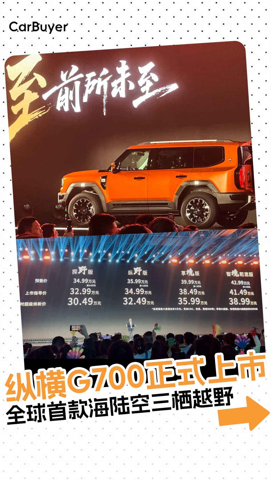 限时置换30.49万起，纵横G700正式上市，海陆空都能开！