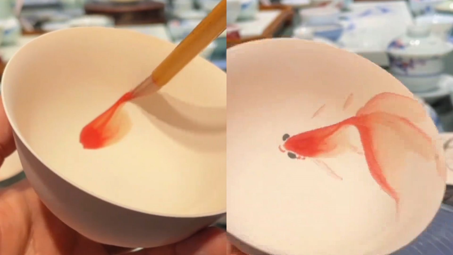 手艺人盖碗内壁画金鱼