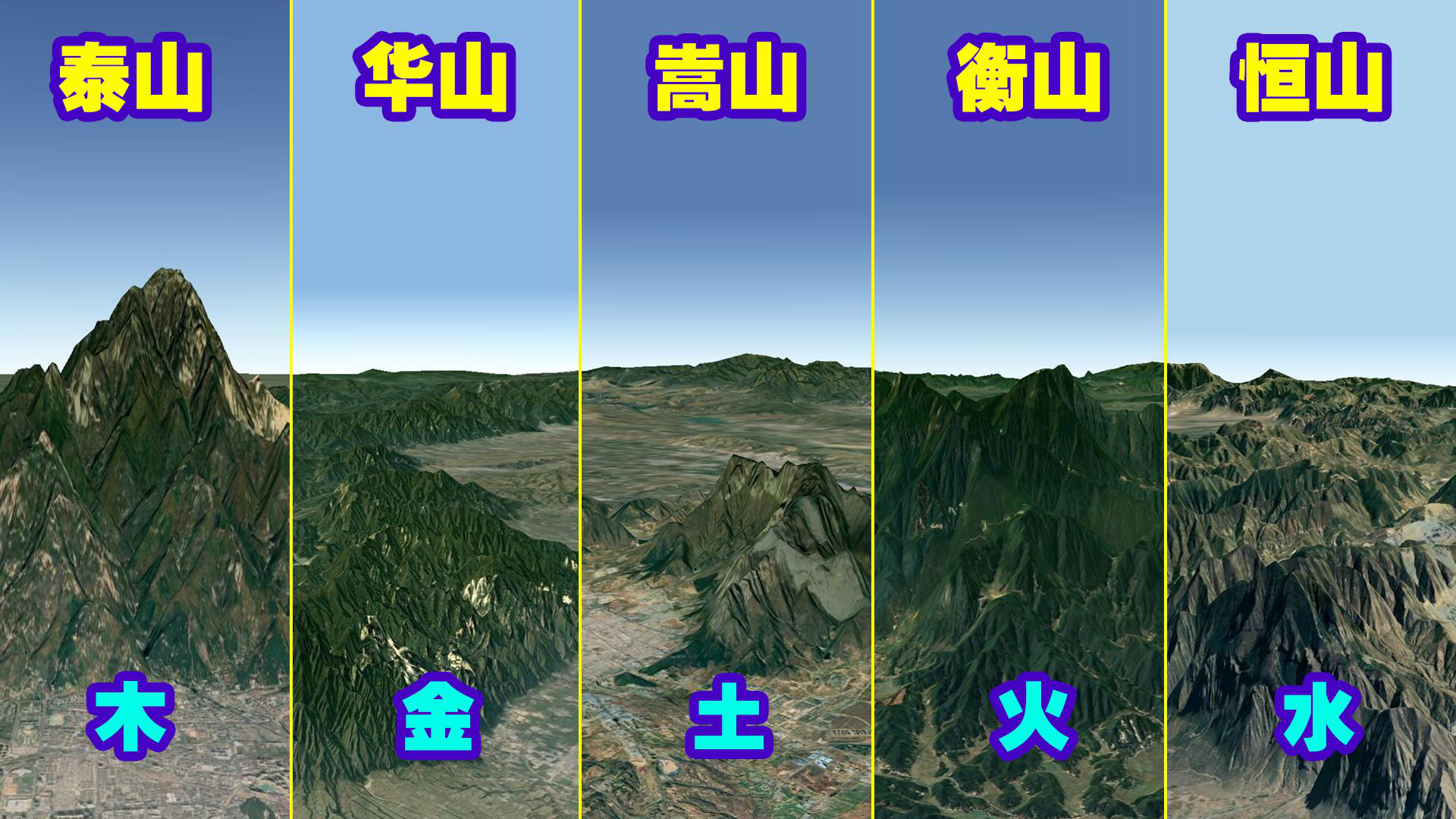 中国五岳和五行之间的关系是什么?用3d地图看完五岳山全地形!