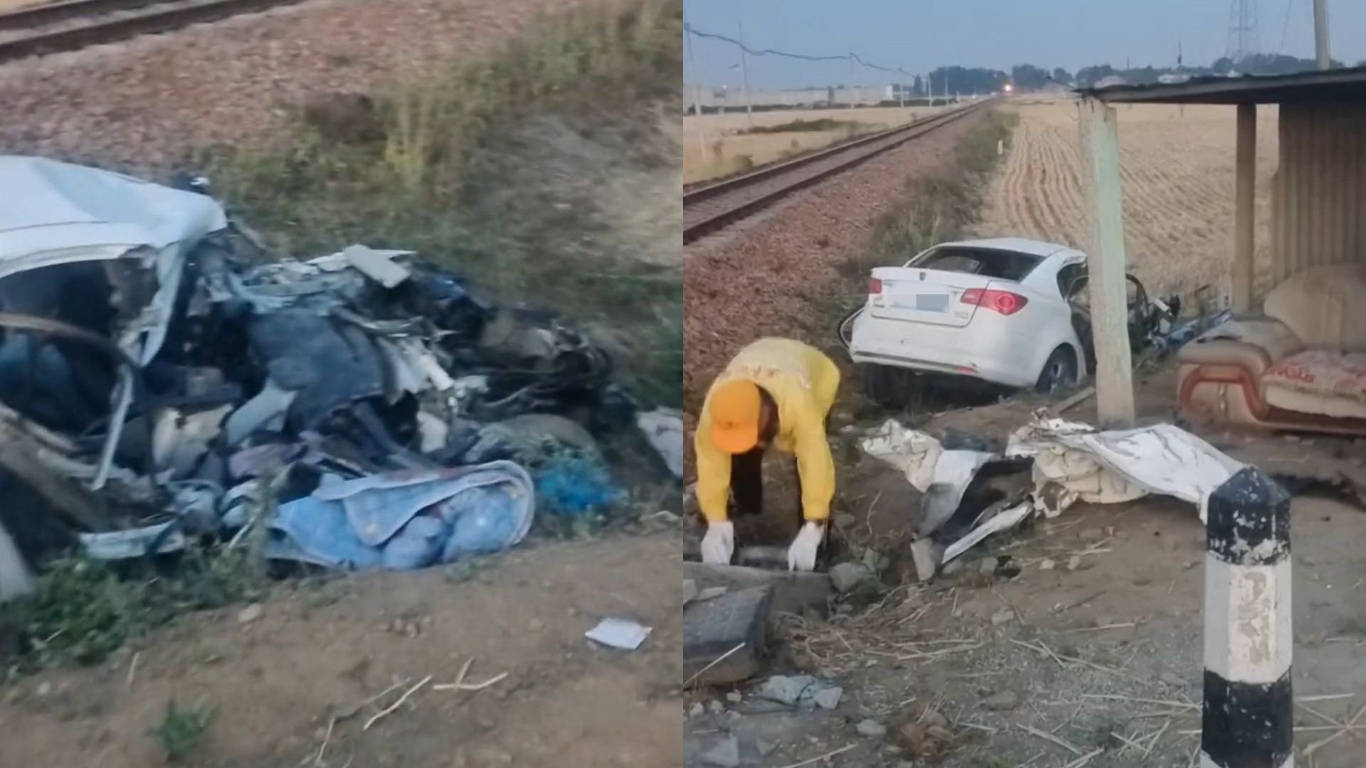 河南漯河火车与轿车相撞