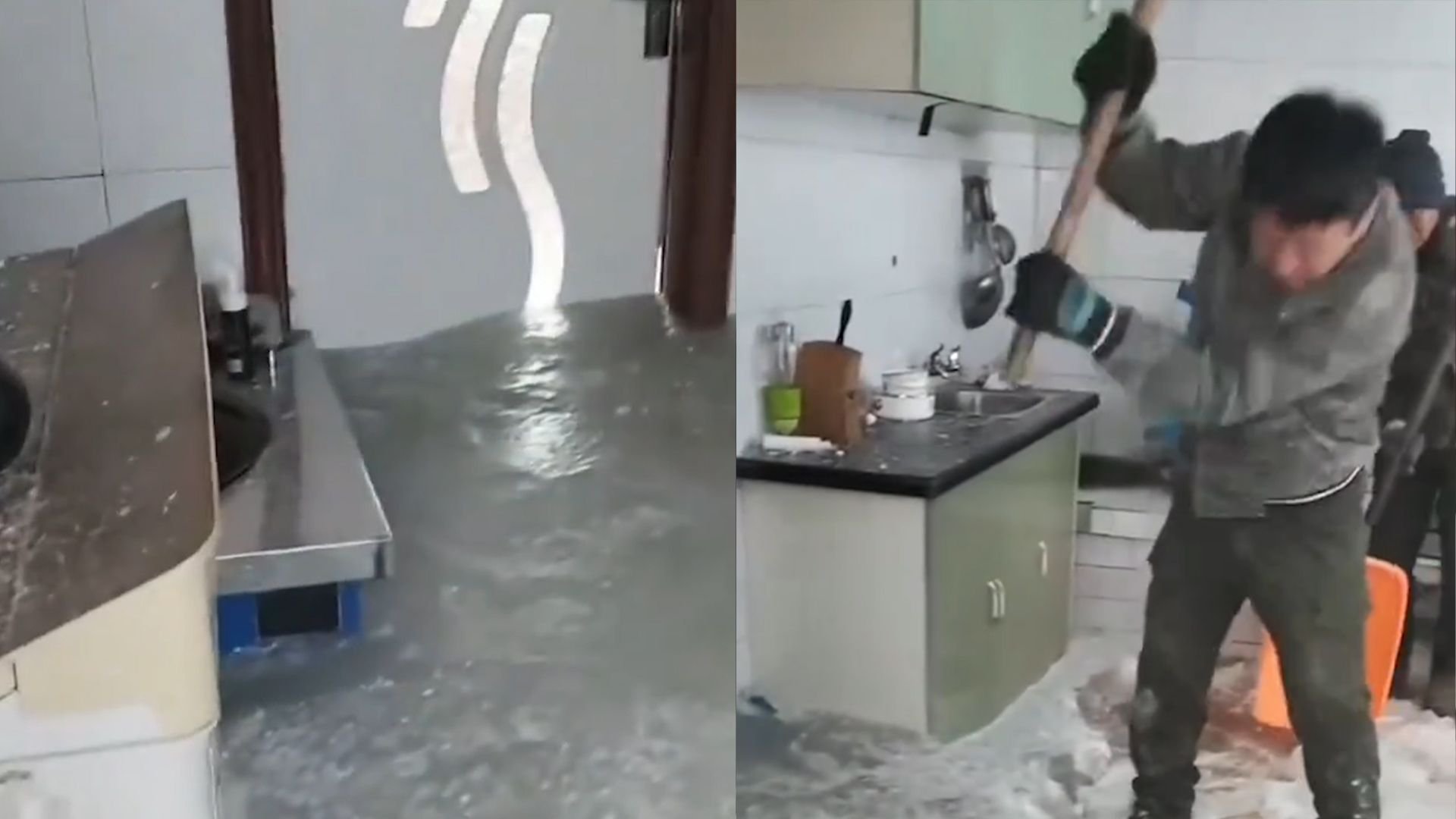 黑龙江一男子打了两宿麻将没回家，谁知水管裂了冻了一地冰