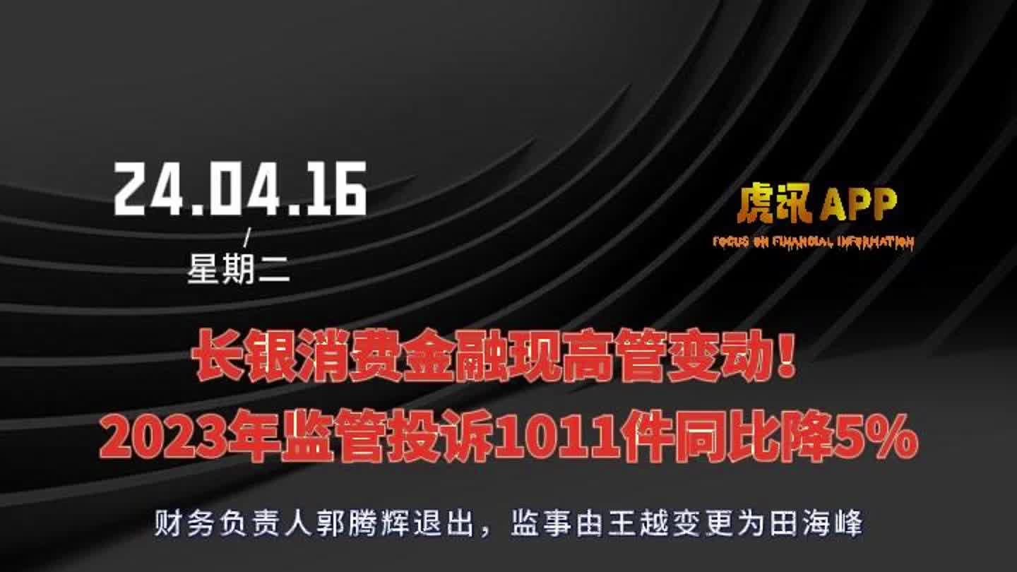 长银消费金融现高管变动！2023年监管投诉1011件同比降5%