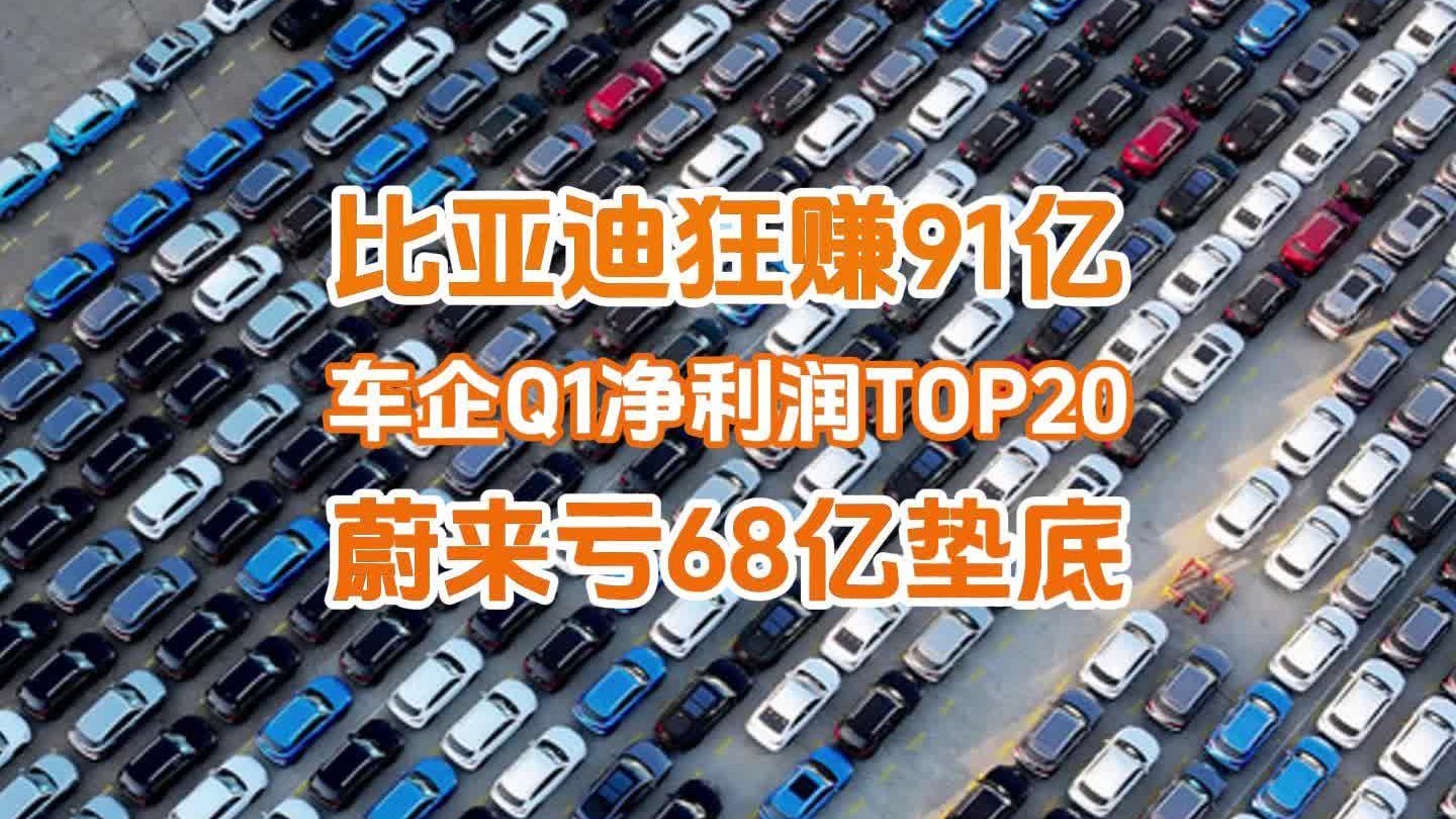 上市车企一季度净利润TOP20：比亚迪狂赚91亿，蔚来亏68亿垫底