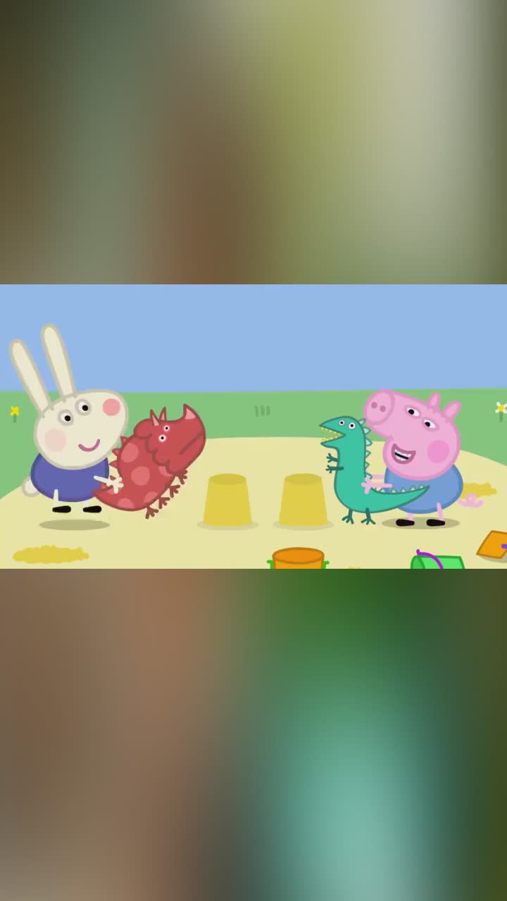 小猪佩奇恐龙们在荒岛上蹦跳玩得非常开心把所有东西都毁了