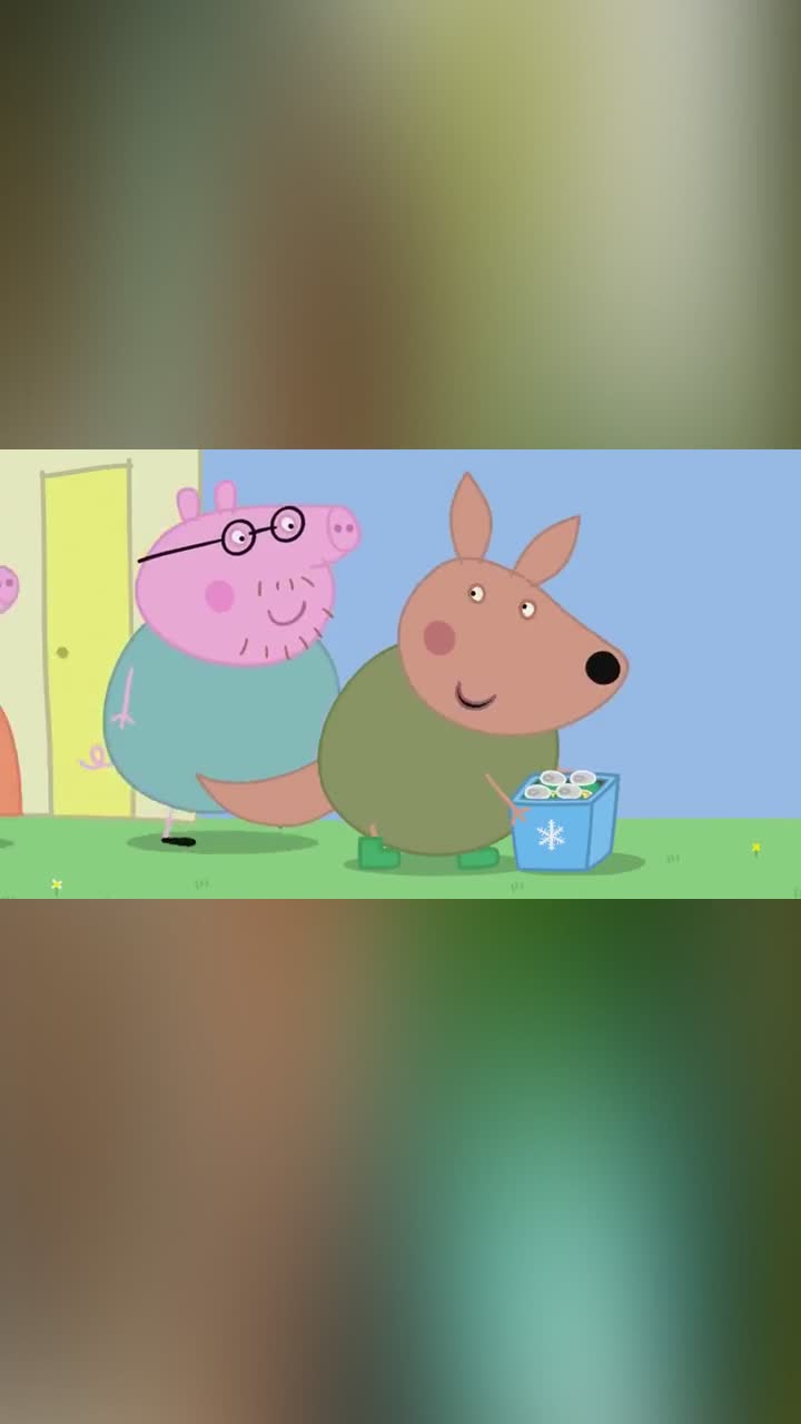 小猪佩奇袋鼠来佩奇家做客带好多吃的猪爸爸不客气吃了