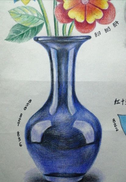 彩铅画瓷瓶和花朵的步骤及涂色方法