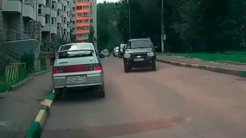 行车记录仪实拍：女司机下车忘拉手刹，溜车之后用手推车！