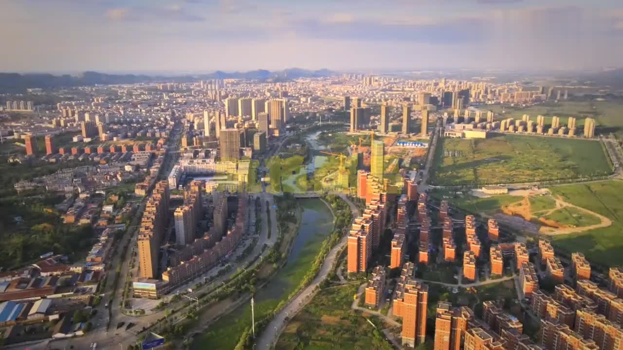 航拍江西九江瑞昌县级市,成群的高楼大厦一片繁华景象