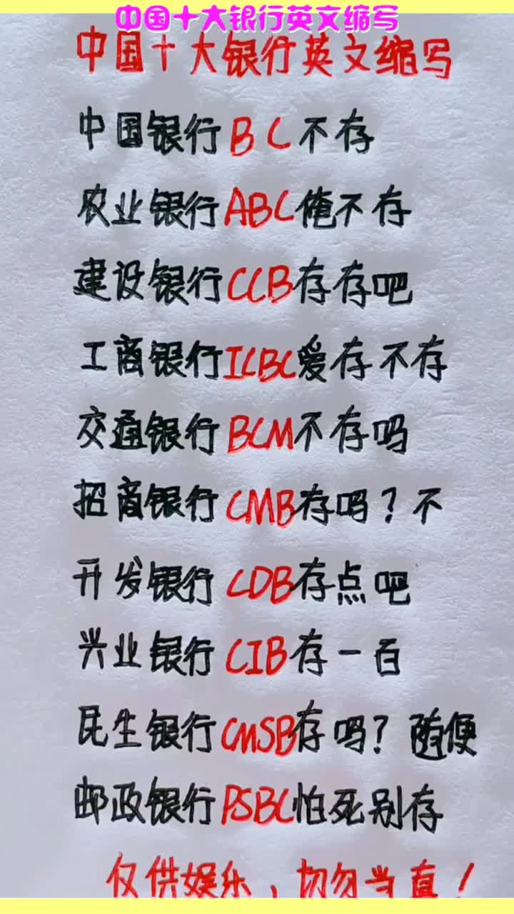 中国十大银行英文缩写真是长见识了仅供娱乐切勿当真