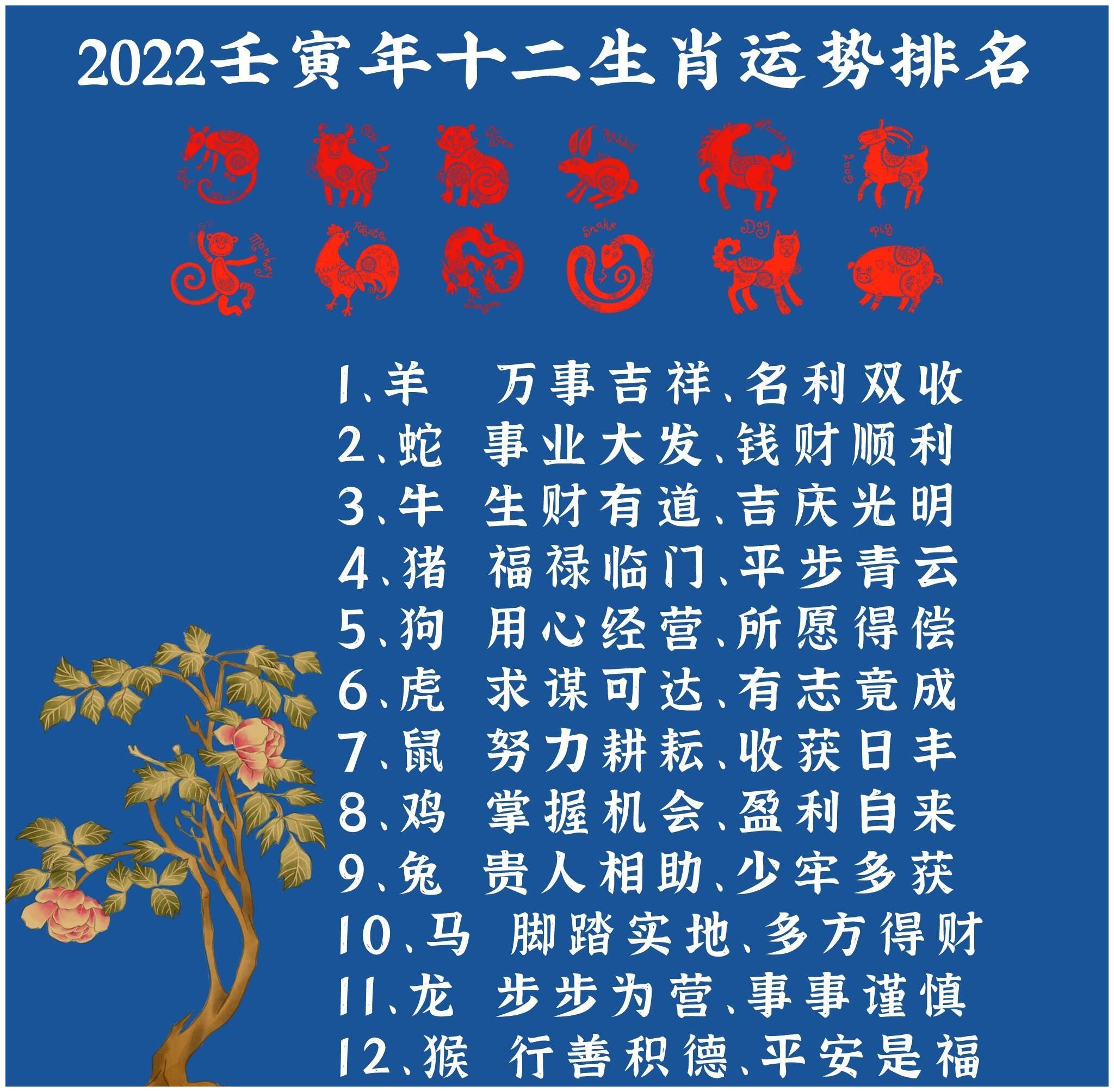 2022年12生肖49码图,2022买马资料图12生肖 2022壬寅年十二生肖运势排名