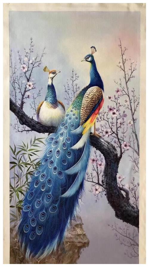 山水画,花鸟画共九幅,其中有漂亮的孔雀