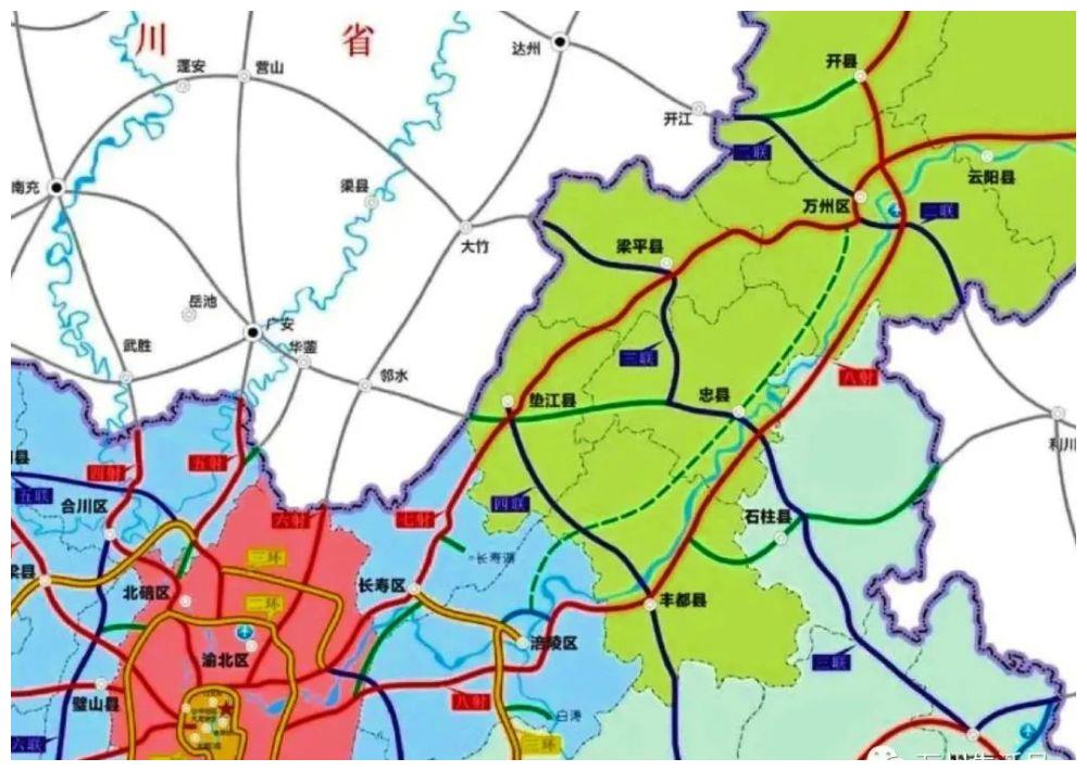 重庆市远期规划高速线路从涪陵区开始途经忠县到达万州区