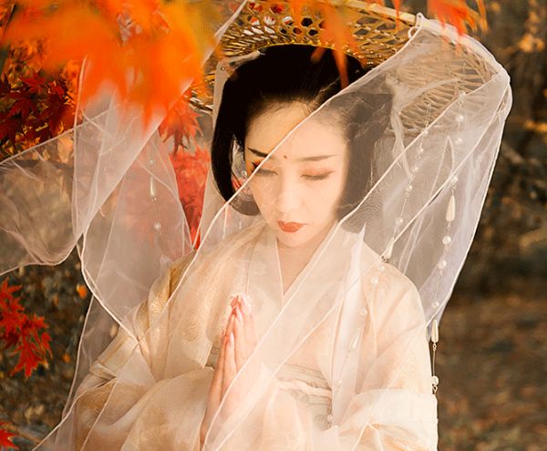 古装美女,枫树下斗笠长裙写真图集,唯美浪漫_高清图集