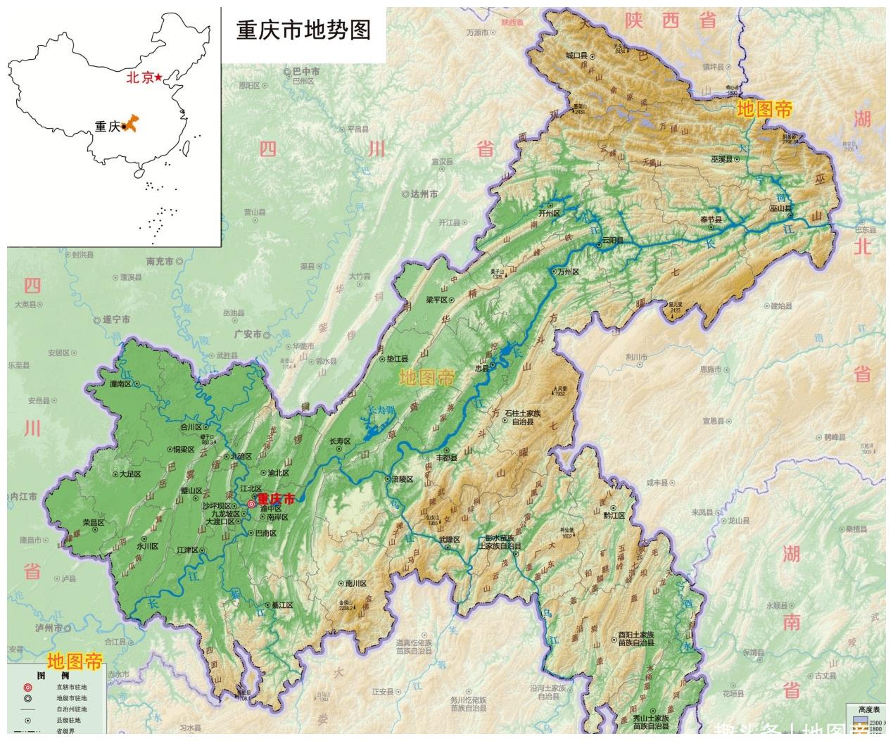 正文       图-重庆市地形图   重庆为何简称渝?