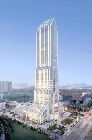 武汉地标性摩天楼——长江传媒大厦,设计以"人"字形为母题