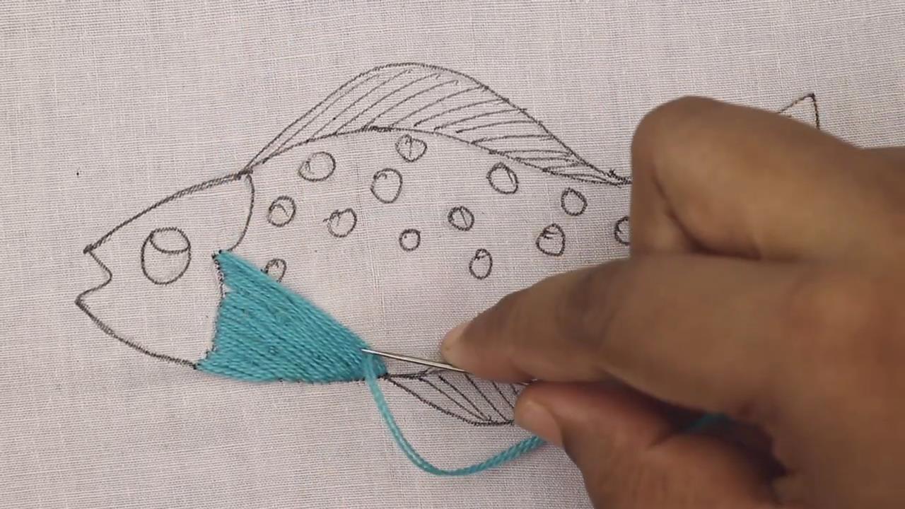 手工刺绣作品,简单又漂亮的鱼形图案!