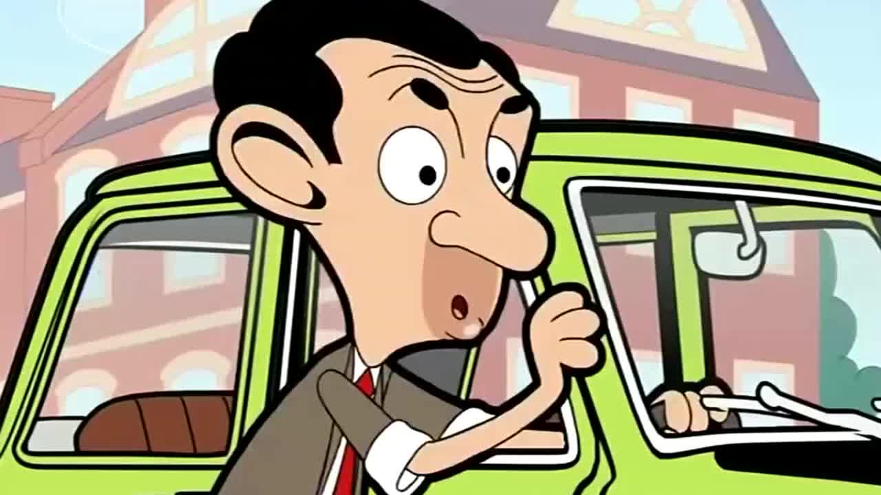 憨豆先生动画版:憨豆先生你的力气好大啊,可以推着车子跑